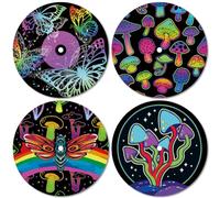 CREATCABIN 4Pcs Records Wall Decor Hippie Trippy 1950s Room Decor Collage Display Sign Mushroom Butterfly Moth Aesthetic Vintage Room Decor for Indie Art Dorm Bedroom Music Studio 11.6Inch