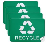 CREATCABIN 4Pcs Recycle Sign Stickers Waterproof Trash Bin Can Strong Self Adhesive Garbage Waste Green Recycling Labels Decal for Outdoor Indoor Kitchen Office Plastic Metal Dustbins 10.03 x 7in