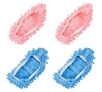 CREATCABIN 4Pcs Shoes Cover Dust Duster Mop Slippers Shoes Blue Pink Mop Slippers Floor Cleaning Tools Shoe Cover Washable Reusable Microfiber Foot Socks Coral Velvet Silent Non-slip Shoe Cover 11inch