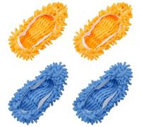 CREATCABIN 4Pcs Shoes Cover Dust Duster Mop Slippers Shoes Orange Blue Floor Cleaning Tools Shoe Cover Washable Reusable Microfiber Foot Socks Coral Velvet Silent Non-slip Shoe Cover for House 11inch