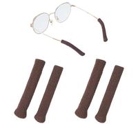 CREATCABIN 4Pcs Soft Glasses Grips Eyeglasses Temple Sleeve Brown Polyester Knitting Non Slip Elastic Ear Glasses Cushion Arms Tips Grippers Retainers for Sunglasses Ears Cushions 2.4 x 0.4 Inch