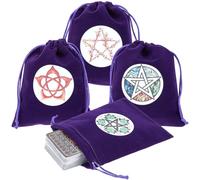 CREATCABIN 4Pcs Tarot Cards Storage Bags Drawstrings Bags Tarot Cards Holder Pouches Tarot Deck Bags Star Pentagram Tarot Jewelry Wrap Velvet Bags for Crystals Dices Witchcraft Rune Altar Gift 5x6Inch