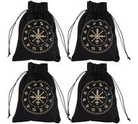 CREATCABIN 4Pcs Tarot Cards Storage Bags Velvet Drawstrings Bags Tarot Cards Holder Pouches Tarot Deck Bags Black The Zodiac Tarot Jewelry Wrap Bags for Crystals Witchcraft Rune Altar Gift 5x6Inch