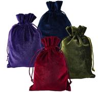 CREATCABIN 4Pcs Velvet Bags with Drawstring Red Black Purple Green Velvet Cloth Drawstring Pouches Jewelry Pouches Candy Bags Storage for Gift Treat Christmas Wedding Party Favors Tarot Rune 5x7.7Inch
