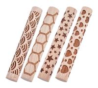 CREATCABIN 4Pcs Wooden Clay Texture Rollers 4 Styles Clay Modeling Pattern Rollers Potters Stamp Roller Tools Textured Rolling Pins for Ceramic Slabs Glaze Design Painting Crafting Handmade 3.94 Inch