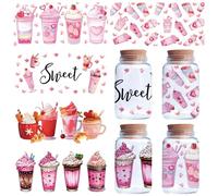 CREATCABIN 5 Packs Ice Cream Rub On Transfers Cup Wraps Cup Transfer Stickers PVC Bottle Stickers Decals Bottle Decor Display DIY Crafts Gift for Women Family Friends Besties 4.33x9.44 Inch Pink