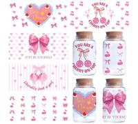 CREATCABIN 5 Pcs 5 Style Pink PVC Cup Wraps Transfer Stickers Glass Transfer Cup Wrap Decals Transfer Stickers Girls DIY Craft Decorations Creative Gifts for Girlfriend Sister Wife 4.33x9.44 Inch