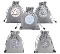 CREATCABIN 5 Pcs 5 Styles Star Moon Tarot Card Bag Tarot Storage Thick Velvet Tarot Card Package Tarot Card Drawstring Pouch Jewelry Tarot Card Deck Oracle Cards Fortune Telling Card 7.08x5.51inch