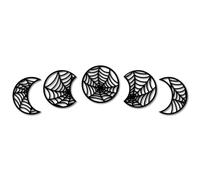 CREATCABIN 5 Pcs Boho Moon Wall Decor Moon Phase Hanging Moon Phase Nordic Wood Wall Art Vintage Wall Mounted Decal Rustic Display Awards for Bedroom Home Room Apartment Ornament 11.8x11.8 Inch