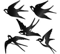 CREATCABIN 5 Piece Love Swallow Metal Wall Art Iron Wall Display Hanging Wall Decor Home Decoration Simple for Living Room Bedroom Kitchen Garden Yard Christmas Thanksgiving 5.9x7.9 Inch Black