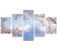 CREATCABIN 5 Pieces Canvas Wall Art Cherry Blossom Flower Prints Oxford Cloth Snow Mountain Spiritual Hanging Wall Decor Modern Artwork Painting for Home Office Gallery Unframed 53 x 29.5 Inch