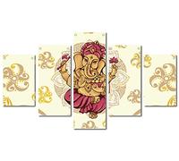 CREATCABIN 5 Pieces Canvas Wall Art Elephant Prints Oxford Cloth Hindu God Ganesha Animal Hanging Wall Decor Modern Artwork Painting Rustic for Home Office Living Room Gallery Unframed 53 x 29.5 Inch