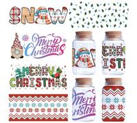 CREATCABIN 5 Sheets Christmas UV DTF Cup Wrap Sticker Merry Christmas Xmas Tree Rub on Transfers Decal Snowman PVC Waterproof Decals Transfer Stickers for Glass Cups Crafts 9.44x4.33 Inch
