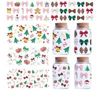 CREATCABIN 5 Sheets Christmas UV DTF Cup Wraps Christmas Rub On Transfers for 16OZ Glass Cups PVC Snowman Bowknot Bell Waterproof Decals Transfer Stickers for Glass Cups Craft Supplies 4.33x9.44 Inch