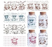 CREATCABIN 5 Sheets Cow UV DTF Cup Wraps Cattle Stickers for 16OZ Glass Cups Highland Cow Theme PVC Waterproof Sunflower Cherry Rub On Transfer Decal Stickers for DIY Glass Bottle Craft 4.33x9.44 Inch
