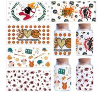 CREATCABIN 5 Sheets Sports Stickers for Glass Cups - Rub On Transfers Decal UV DTF Cup Wrap PVC Waterproof Rugby Baseball Basketball Stickers Decals for DIY Crafts 9.44x4.33Inch