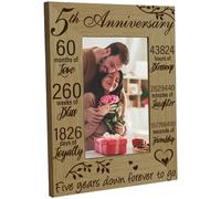 CREATCABIN 5 Years of Marriage Picture Frame Wood 5th Anniversary Photo Frames 4 x 6 Engraved Display Wooden Tabletop Postcard Frame Gifts for Hanging Wall Gallery Wedding Valentine's Day Anniversary