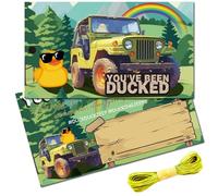 CREATCABIN 50 PCs You've Been Ducked Duck Tags Sunglasses Duck Tag DIY Duck Card Double Sided in with Hole and Twine for Car Hanging Decor Friends Lucky Pass on 3.5x2 Inch-Jungle & Rainbow