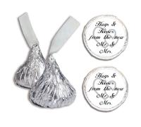 CREATCABIN 500Pcs Chocolate Drops Labels Stickers Candy Stickers Hugs & Kisses from The New Mr & Mrs Wedding Stickers Kisses Favors Decor for Weddings Bridal Shower Engagement Party Decorations 2cm