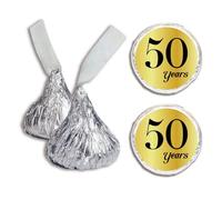 CREATCABIN 500Pcs Gold 50th Anniversary Kisses Stickers Chocolate Drop Labels Stickers Candy Wrappers Stickers Cheers for 50Years Wedding Anniversary Party Birthday Favors Decor for Kisses 2cm