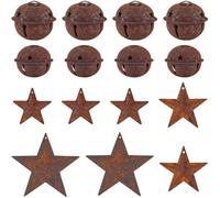CREATCABIN 50Pcs 5 Styles Christmas Bell Set Rusty Metal Bells Vintage Iron Star Pendants Rustic Christmas Jingle Bells with Star Cutout Ornament for Christmas Tree Holiday Decor DIY Primitive Craft