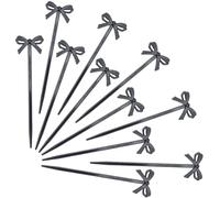 CREATCABIN 50Pcs Black Bowknot Cocktail Picks Fancy Toothpicks Cocktail Sticks Skewers Plastic Cupcake Toppers Bow Decor for Appetizers Desserts Sandwich Fruit Drinks Decoration Party Holiday 4Inch