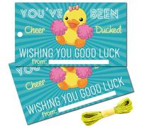 CREATCABIN 50Pcs Cheering Duck Deep Sea Green Duck Cards Double Sided Cruising Duck Tags with Hole Twine Tags Ducking DIY Party Greeting Card for Wish You Good Luck Game Decor Gifts 3.5x2in