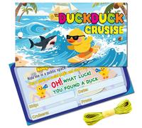 CREATCABIN 50Pcs Cruising Rubber Duck Tags Ducking Cards Paper Shark Cruise Ship Hiding Ducks Sailing Tag Card Kit with Hole and 10.9 Yards Jute Twine for Luggage Carnival Rewards 3.4 x 2 Inch