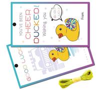 CREATCABIN 50Pcs Duck Tags Cruising Rubber Duck Tag Cruise Duck Duck Tags Double Sided Duck Tag with Hole and Twine for Car Birthday 2x3.5Inch-GOOD LUCK YOU'VE BEEN CHEER DUCKED Wishing you From: