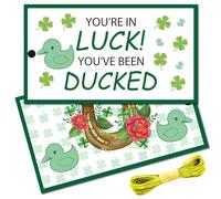 CREATCABIN 50Pcs YOU'VE BEEN DUCKED Card Cruising Rubber Duck Tag Cruise Duck Duck Tags Double Sided Duck Tag with Hole and Twine for Car Party Birthday Clover 2x3.5 Inch-You're in Luck