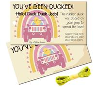 CREATCABIN 50Pcs You've Been Ducked Cards Duck Tags Card Rainbow Duck Duck Tags Ducking DIY Duck Card with Hole and Twine for Rubber Duck Car Decor Gift 3.5x2Inch-Hello Duck Duck