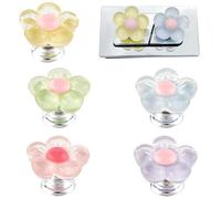CREATCABIN 5Pcs 5Colors Toilet Button Pusher Flower Toilet Flush Tank Button Resin Toilet Press Tool Self Adhesive Toilet Lid Cover Lifter Handle Drawer Pull Handle for Women Long Nail Aid 1x0.8x1Inch