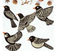 CREATCABIN 5Pcs 5Styles Bird Wooden Wall Art Flying Birds Wall Decor Rustic Black Statue Hanging Ornaments Home Decor Gift for Living Room Bedroom Kitchen Office 9.8~8.5x9.~9.4Inch