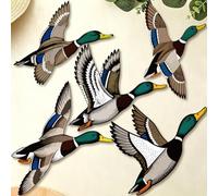 CREATCABIN 5Pcs 5Styles Mallard Duck Wooden Wall Art Ducks Wall Decoration Carved Rustic Flying Birds Statue Hanging Ornaments Home Decor Gift for Living Room Bedroom Kitchen 9.8~7.7x9.8~6.5Inch