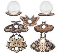 CREATCABIN 5Pcs Crystal Ball Stand Wood Mini Crystal Sphere Display Stand Planchette Crystal Holder Moth Insects Witch Stuff Wiccan Small Tray Altar Tarot Decor Witchy Supplies for Crystal Ball Stones