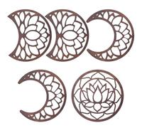 CREATCABIN 5Pcs Moon Phase Wall Decor Lotus Hanging Wood Wall Art Decor Boho Moon Wall Decoration Set Aesthetic with Stickers for Living Room Bedroom Home Apartment Bar Office DIY Ornament Dark Red