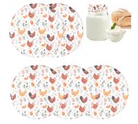 CREATCABIN 5Pcs Rooster Floral Sourdough Starter Jar Cloth Reusable Fabric Bowl Covers Cloth Lid for Fermentation Sourdough Bowl Stretchy Linen Jar Covers for Glass Mason Jars Mouth Container 3-4 Inch