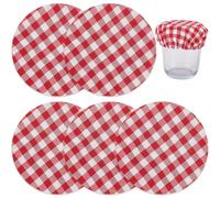 CREATCABIN 5Pcs Sourdough Jar Cover Cloth Jar Covers Red Grid Reusable Elastic Bread Baking Cheese Starter Bowl Dough Basket Preserving Mouth Lids for Handmade Sourdough Kitchen Supplies 4.25 Inch