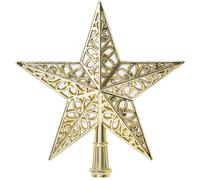 CREATCABIN 5Pcs Star Christmas Tree Topper Ornaments Gold Plastic Hollow Butterfly Figure Christmas Decoration Pentagram Star Christmas Tree Toppers for New Year Holiday Party Home Decor 5.9x5.6x1in