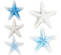 CREATCABIN 5pcs Starfish Wall Decor Coastal Nautical Starfish Wall Art Set Home Decor Handmade Wood Crafts Ocean Hut Ornaments Home Decoration for Room Bathrooms Poolside Spaces Navy Blue and White
