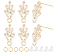 CREATCABIN 6 Pairs Leaf Shape Brass Cubic Zirconia Stud Earring Findings Golden Earring Posts Crystal Blossom Leaf with Loops Open Jump Ring Ear Nut for DIY Earring Jewelry Making Supplies 14.2x7.5 mm