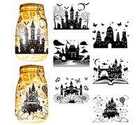 CREATCABIN 6 Pcs Castle Mason Jar Silhouettes Cutout Decals Decor Mother‘s Day Display Halloween Decoration Scrapbooking Cutouts Decals for Christmas Wall Windows Glass Lantern Light Lamp 5.9x7.8 Inch