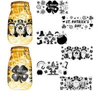 CREATCABIN 6 Pcs Clover Silhouettes Cutout Decals Mason Jar Decor Scrapbooking Cutouts Cardboard Making Decals Waterproof for Christmas Wall Windows Frosted Glass Lantern Light Farm 3.5x7.9 Inch