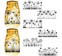 CREATCABIN 6 Pcs Dandelion Silhouettes Cutout Decal Bird mason Jar Decor Scrapbooking Ornament Display Waterproof Decoration for Christmas Glass Lantern Light Party Garden Farm Yard House 3.5x7.9 Inch