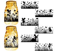 CREATCABIN 6 Pcs Fairy Silhouettes Jar Decals Mason Jar Decor Cut Out Scrapbooking Ornament Display Waterproof Decoration for Glass Lantern Light Party Garden Farm Yard Camping House 3.5x7.9 Inch