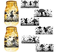 CREATCABIN 6 Pcs Fairy Silhouettes Jar Decals Mushroom Mason Jar Decor Cut Out Scrapbooking Ornament Display Waterproof Decoration for Glass Lantern Light Party Garden Farm Yard House 3.5x7.9 Inch