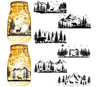 CREATCABIN 6 Pcs Mountain Mason Jar Silhouettes Cutout Decals Decor Mother‘s Day Display Scrapbooking Cutouts Decals Waterproof for Christmas Wall Windows Frosted Glass Lantern Light Farm 3.5x7.9 Inch