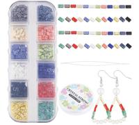 CREATCABIN 600Pcs 2 Hole Half Tila Beads Kit 12 Colors Mix Glass Seed Beads Bulk Rectangle Mini Opaque Square Beading Needles Elastic Thread for Craft Bracelet Necklace Earring DIY Jewelry Making