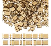 CREATCABIN 600Pcs 2 Hole Tila Beads 3 Sizes Half Glass Seed Beads Bulk Rectangle Golden Metallic Color Mini Opaque Square Flat Loose Spacer Beads for Craft Bracelet Necklaces Earrings Jewelry Making