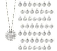 CREATCABIN 60Pcs Disco Ball Necklaces Bulk Mirror Disco Ball Necklaces Costume Silver Mini Balls Decoration 70s Disco Party Jewelry Gifts for Festival Stage Props Party Favors Accessories 1.2Inch